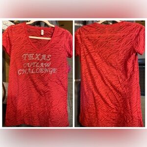 Never Worn TEXAS OUTLAW CHALLENGE Shirt, Red Animal Print, Rhinestones, 2XL